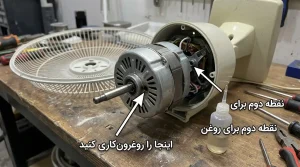 راهنمای صفر تا صد سرویس پنکه (آموزش ردیف کردن پنکه رومیزی و ایستاده) 6 رفع صدای جیرجیر پنکه